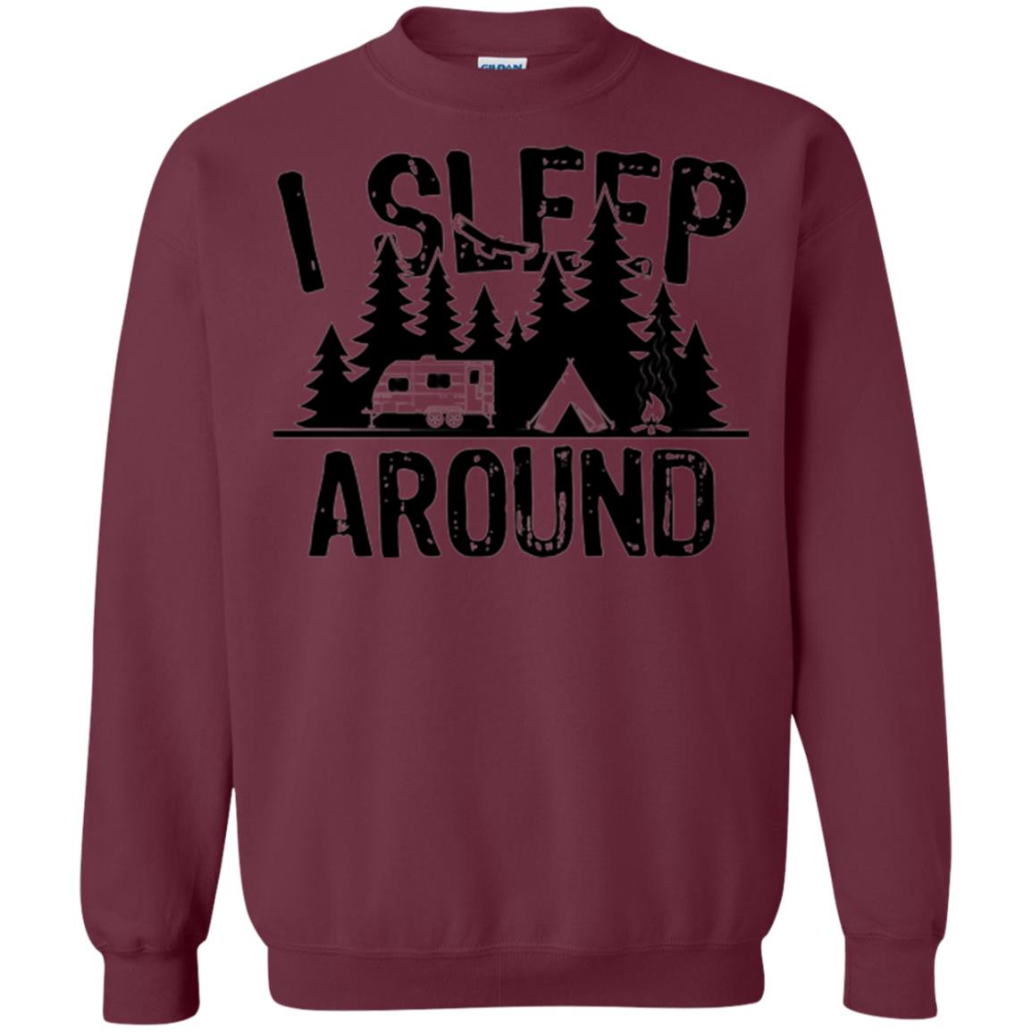 Funny Camping T-shirt I Sleep Around Maroon