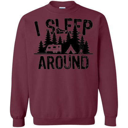 Funny Camping T-shirt I Sleep Around Maroon