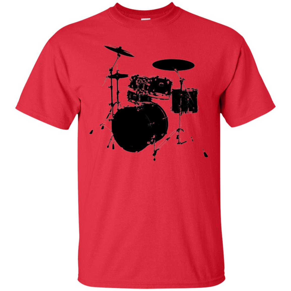 Drum Lovers T-shirt Drum Kit Stencil Print Red