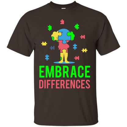 Autism Awareness T-shirt Embrace Differences Dark Chocolate