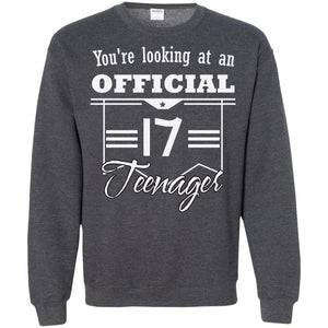 You're Looking At An Official 17 Teenager 17th Birthday ShirtG180 Gildan Crewneck Pullover Sweatshirt 8 oz.