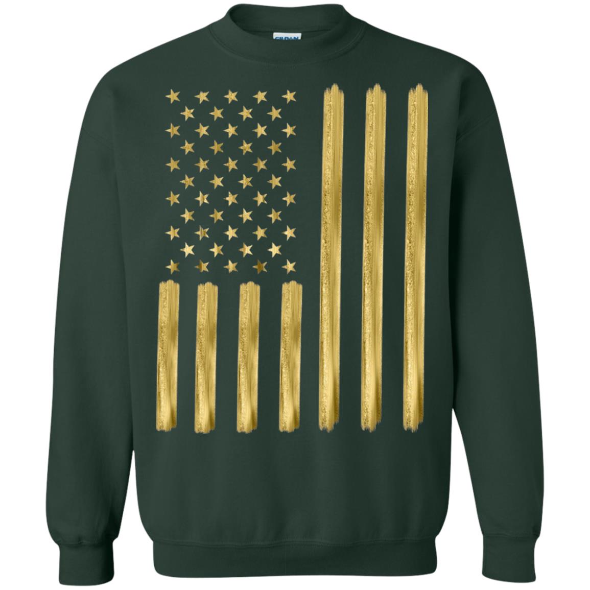 Faux Gold Paint American Flag T-shirt Forest Green