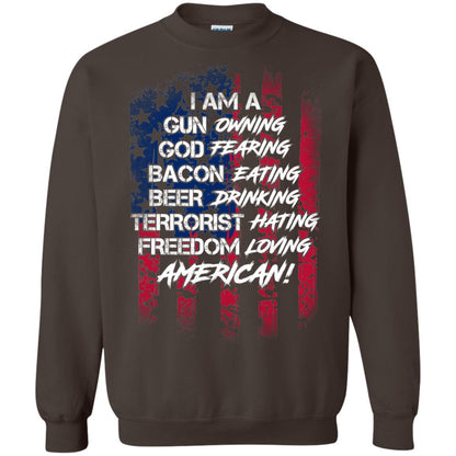 Military T-shirt I Am A Gun Owning God Fearing Bacon Eating Dark Chocolate