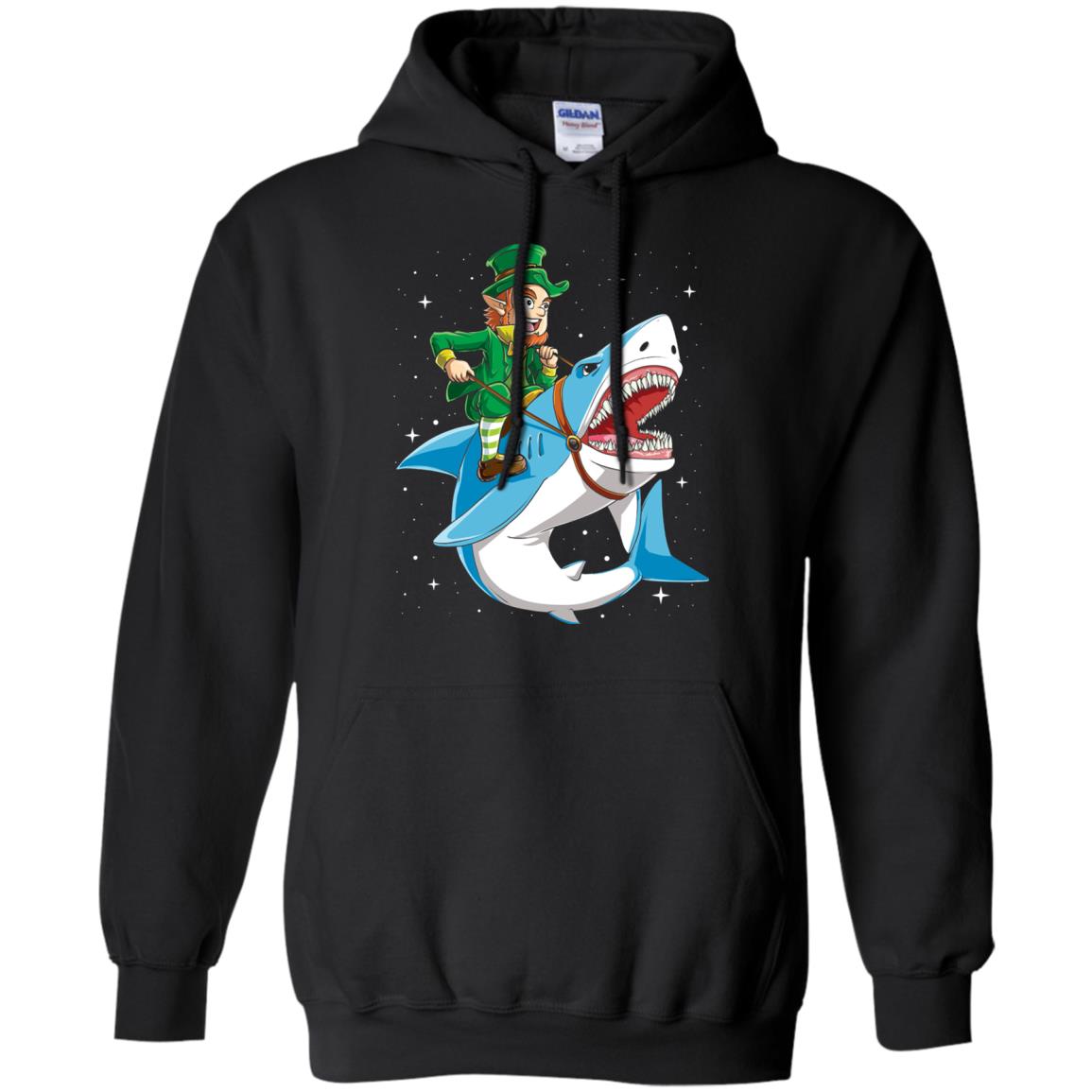 Leprechaun Riding Shark St Patricks Day T-shirt Black