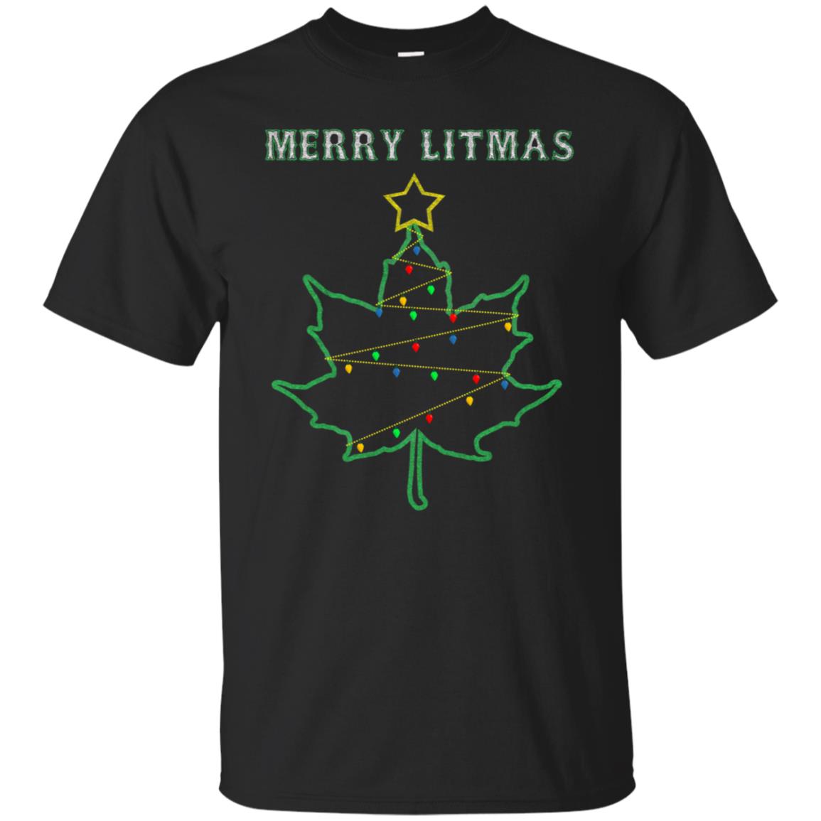 Merry Litmas Get Lit Christmas Tree With Light Shirt Black