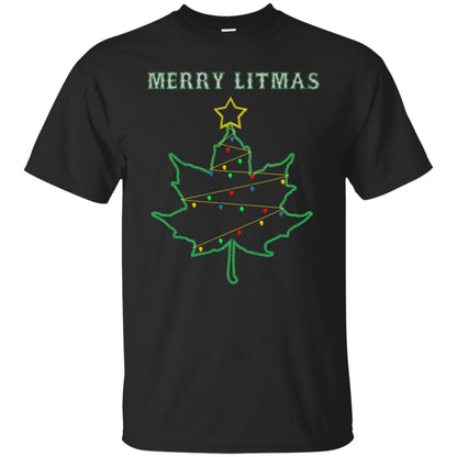 Merry Litmas Get Lit Christmas Tree With Light Shirt Black