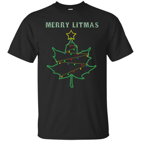 Merry Litmas Get Lit Christmas Tree With Light Shirt Black