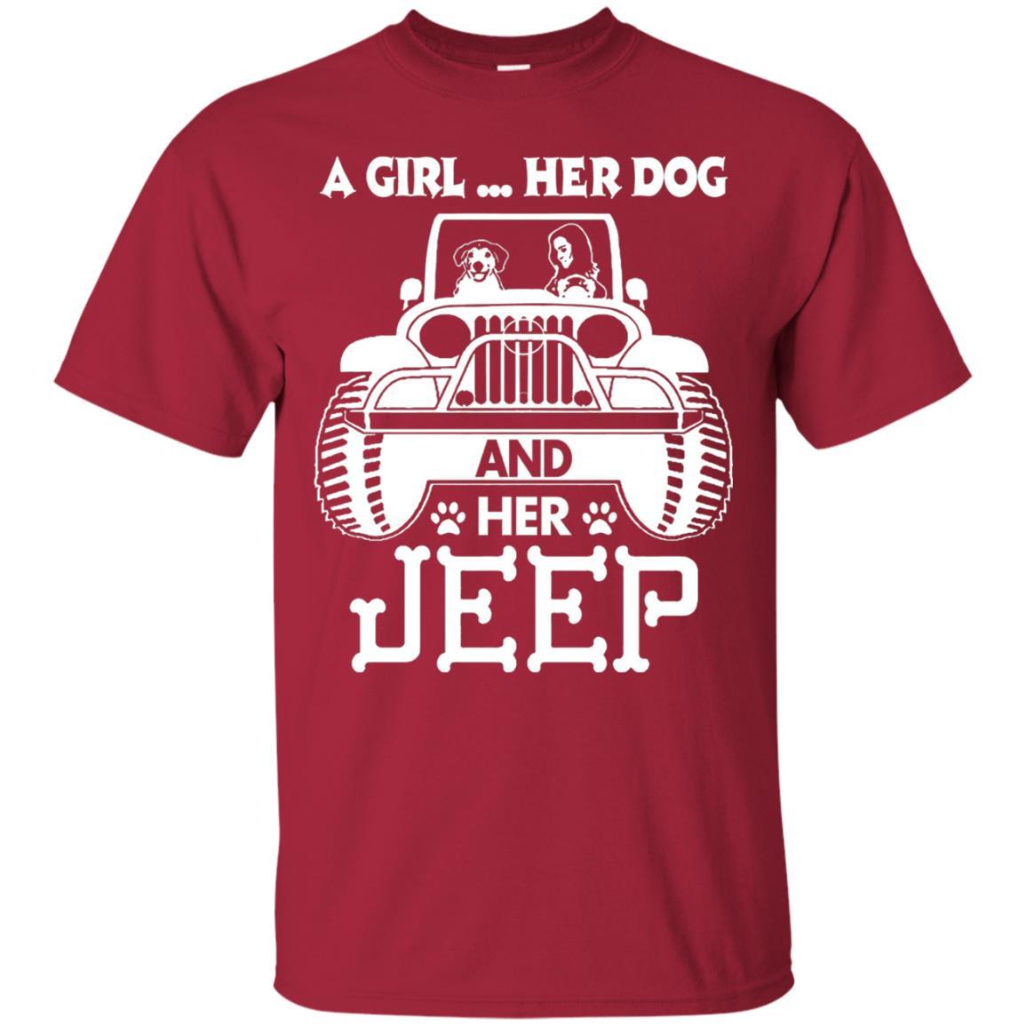 Dog Lover T-shirt A Girl Her Dog And Her Jeep Cardinal