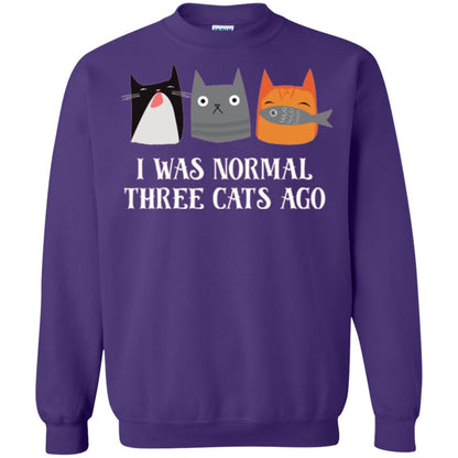 Cat Lovers T-shirt I Was Normal Three Cats Ago Funny Purple