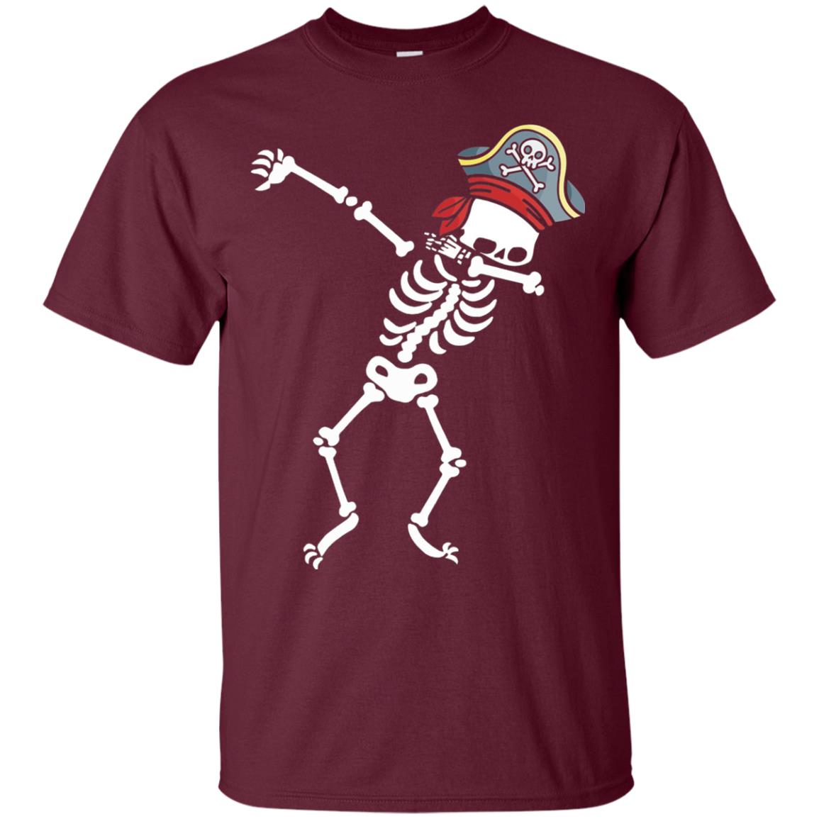 Dabbing Skeleton With Pirates Hat T-shirt Maroon