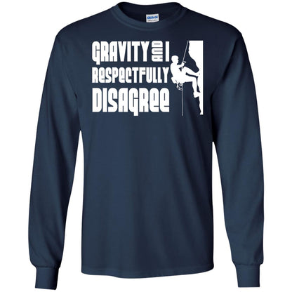 Funny Climbing T-shirt Gravity And I Disagree Navy
