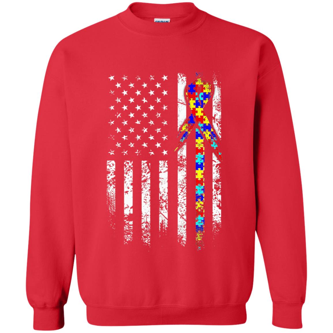 American Flag Distressed Autism Awareness T-shirt Red