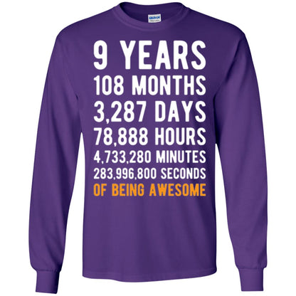 9th Birthday T-shirt 9 Years Old Being Awesome Purple