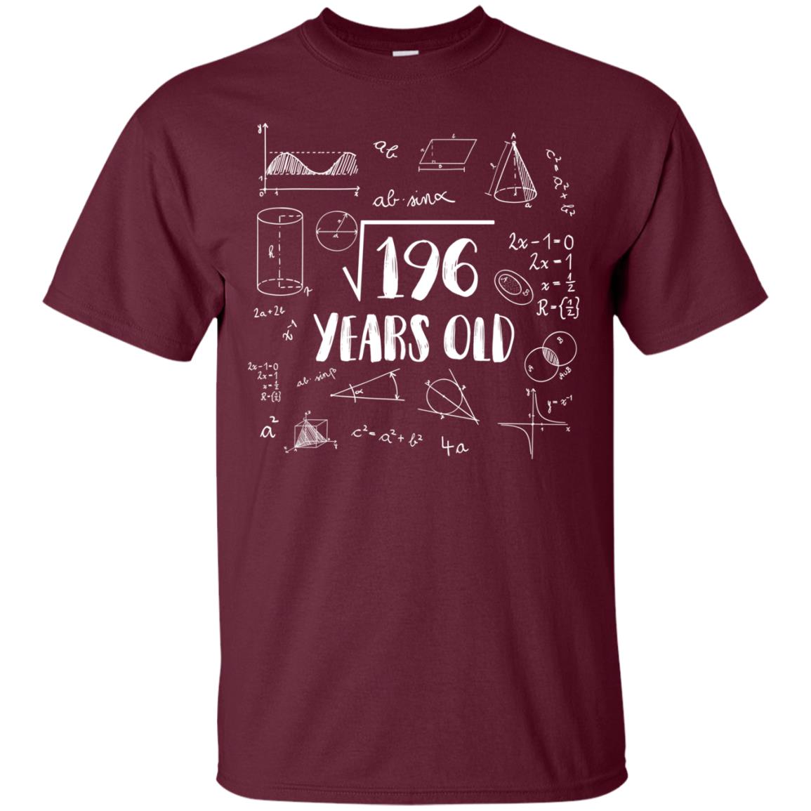 Square Root Of 196 14th Birthday 14 Years Old Math T-shirt Maroon