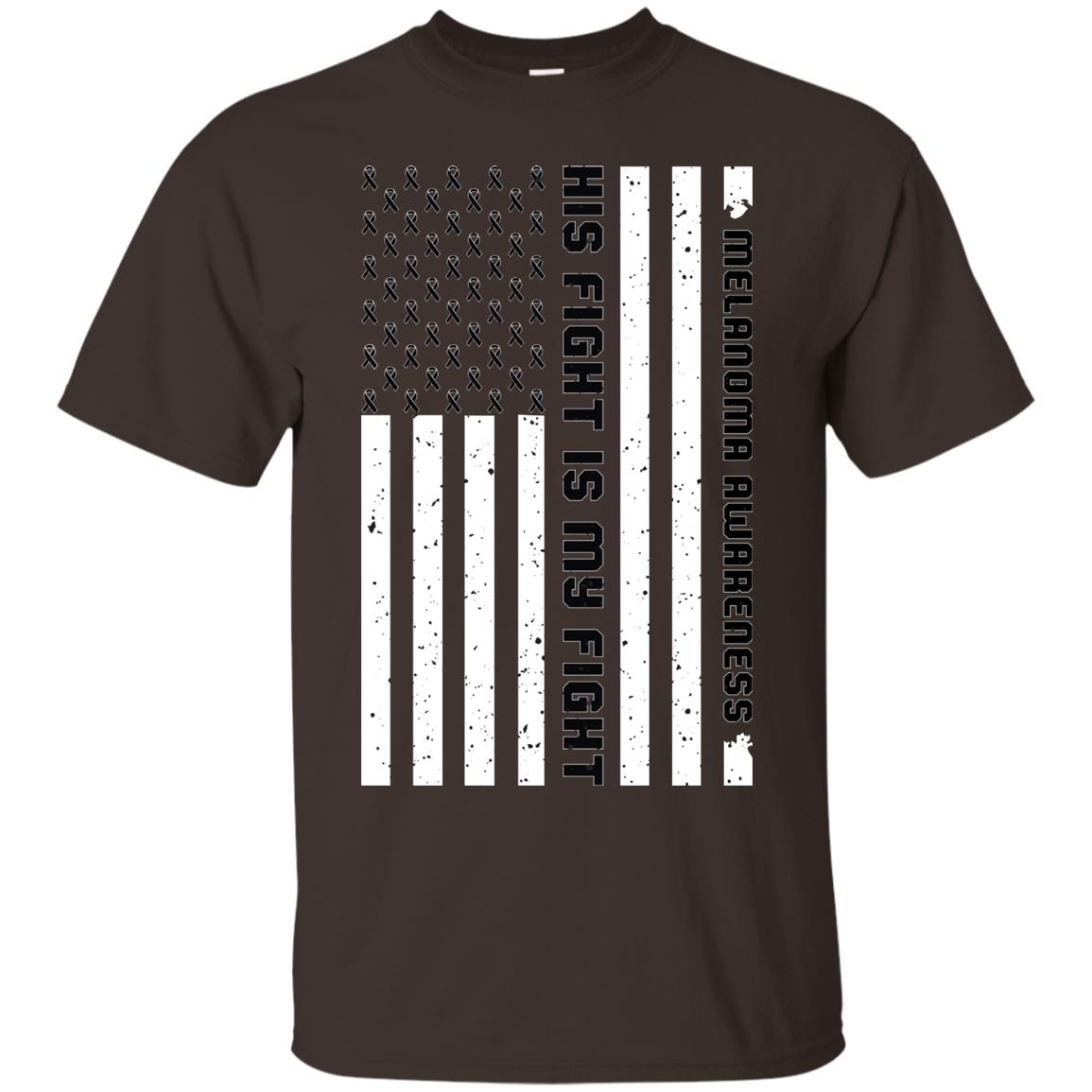 Melanoma Awareness His Fight Is My Fight Black Ribbon Stars Flag Of Usa Shirt Dark Chocolate
