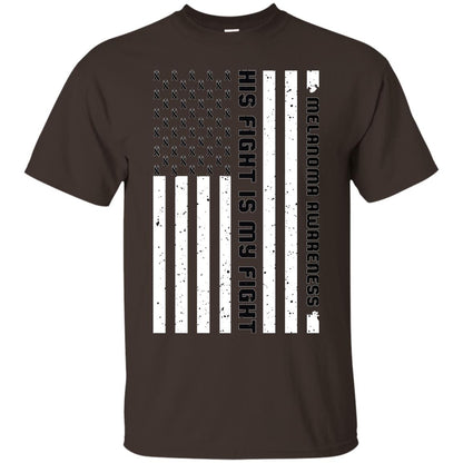Melanoma Awareness His Fight Is My Fight Black Ribbon Stars Flag Of Usa Shirt Dark Chocolate
