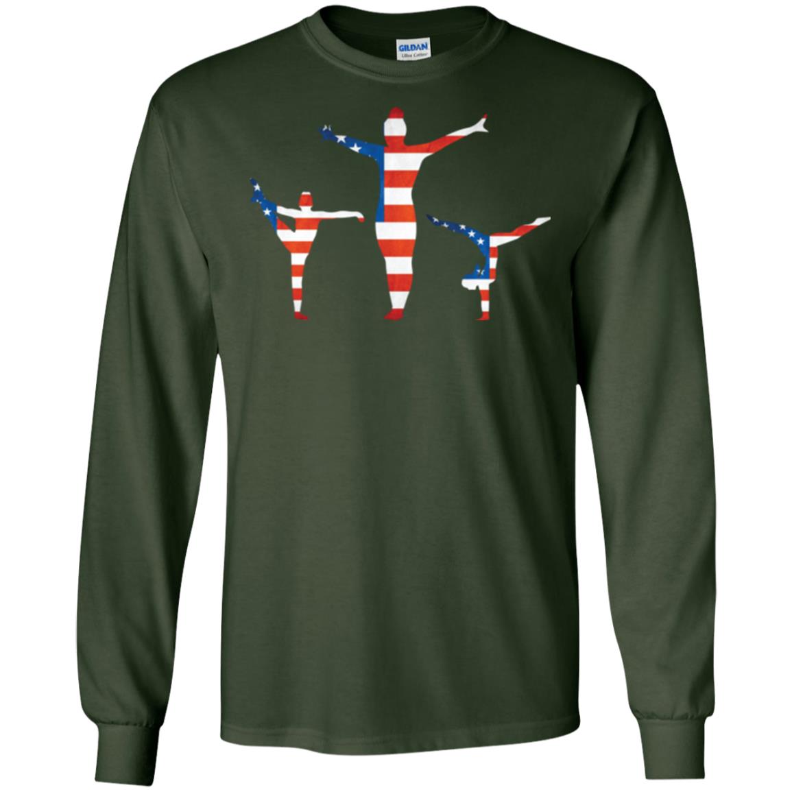 Gymastic T-shirt American Flag Forest Green