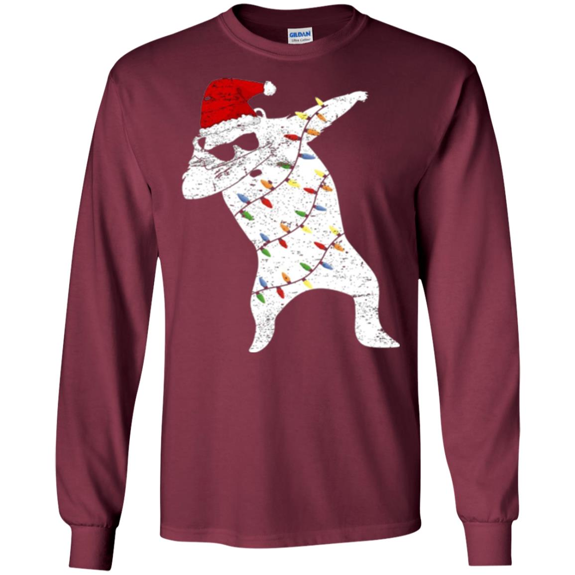 Christmas T-shirt Santa Bear Dabbing Lights Sunglasses Maroon
