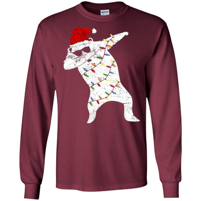 Christmas T-shirt Santa Bear Dabbing Lights Sunglasses Maroon