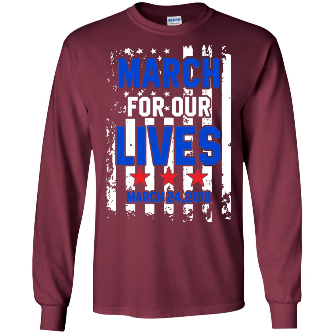 March For Our Lives With American Flag Gun Control T-shirt Maroon