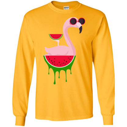Watermelon Flamingo Funny Summer Melon Fruit Shirt Gold