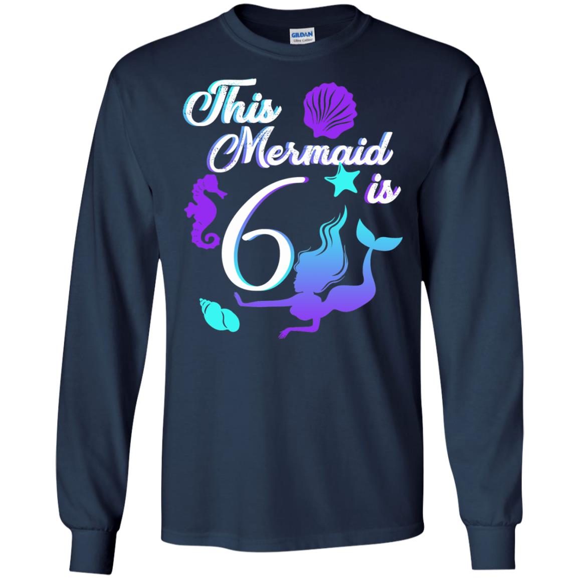 6th Birthday Shirt This Mermaid Is 6 Navy
