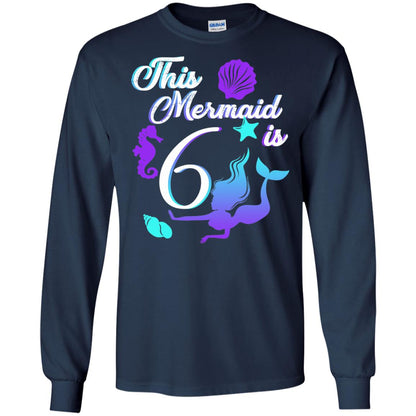 6th Birthday Shirt This Mermaid Is 6 Navy