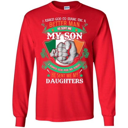 He Sent Me My Son He Sent Me My Daughters Saint Patrick's Day Shirt For Dad Red