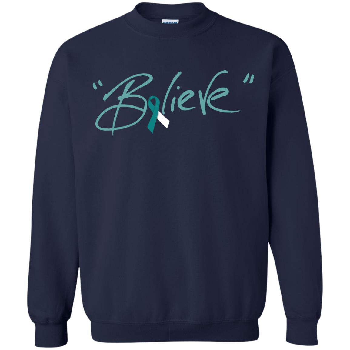 Cervical Cancer Awareness Shirt Teal White Ribbon Believe Navy