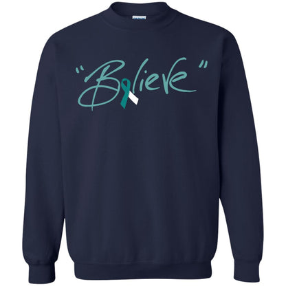 Cervical Cancer Awareness Shirt Teal White Ribbon Believe Navy