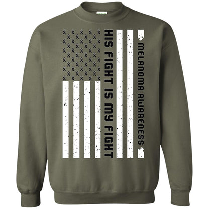 Melanoma Awareness His Fight Is My Fight Black Ribbon Stars Flag Of Usa Shirt Military Green