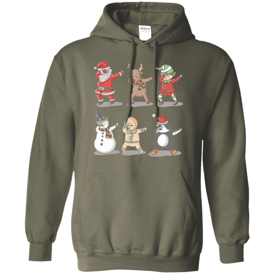 Christmas T-shirt Dabbing Santa Ugly Sweater Military Green