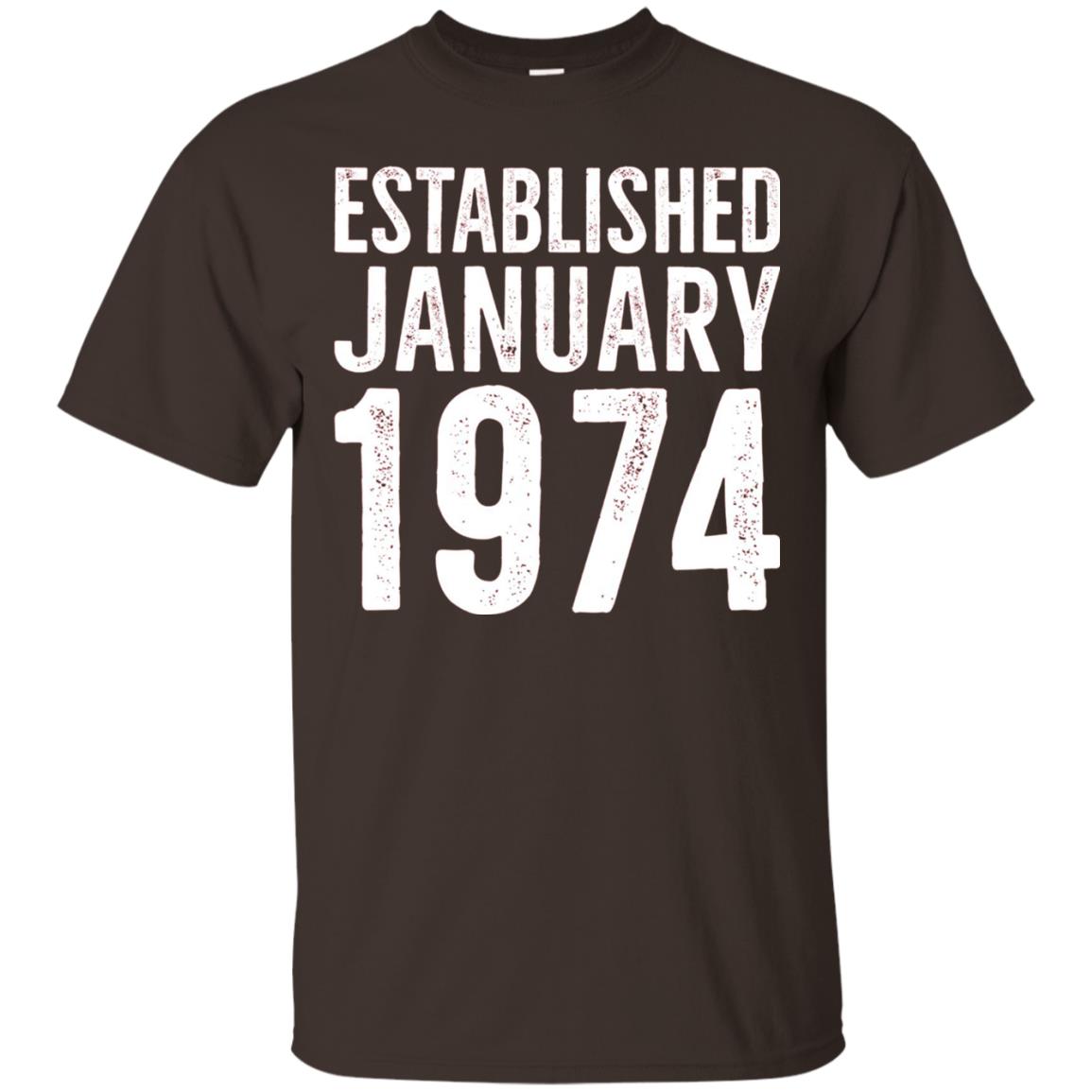 Established January 1974 43rd Birthday T-shirt Dark Chocolate
