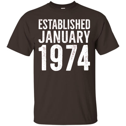 Established January 1974 43rd Birthday T-shirt Dark Chocolate