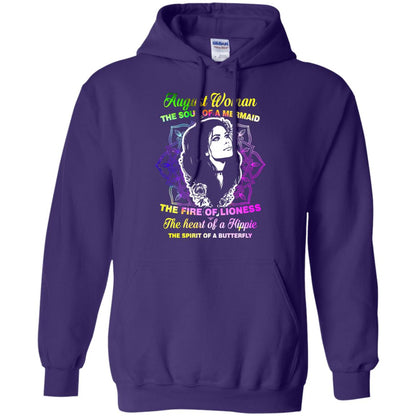 August Woman Shirt The Soul Of A Mermaid The Fire Of Lioness The Heart Of A Hippeie The Spirit Of A Butterfly Purple