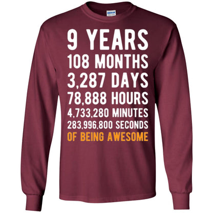 9th Birthday T-shirt 9 Years Old Being Awesome Maroon