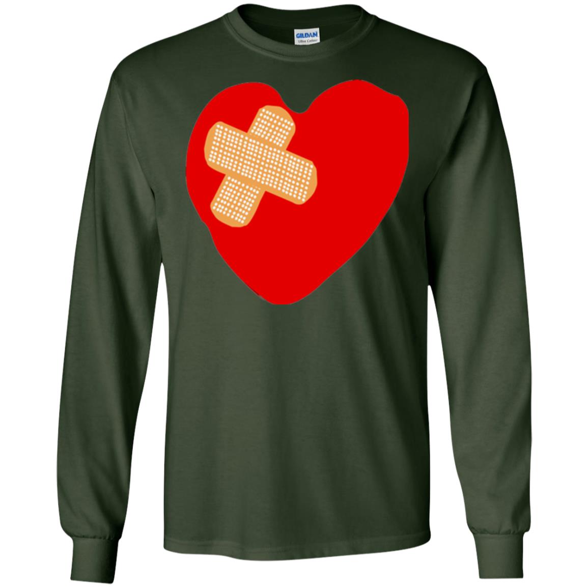 Funny Patched Up Heart Graphic T-shirt Forest Green