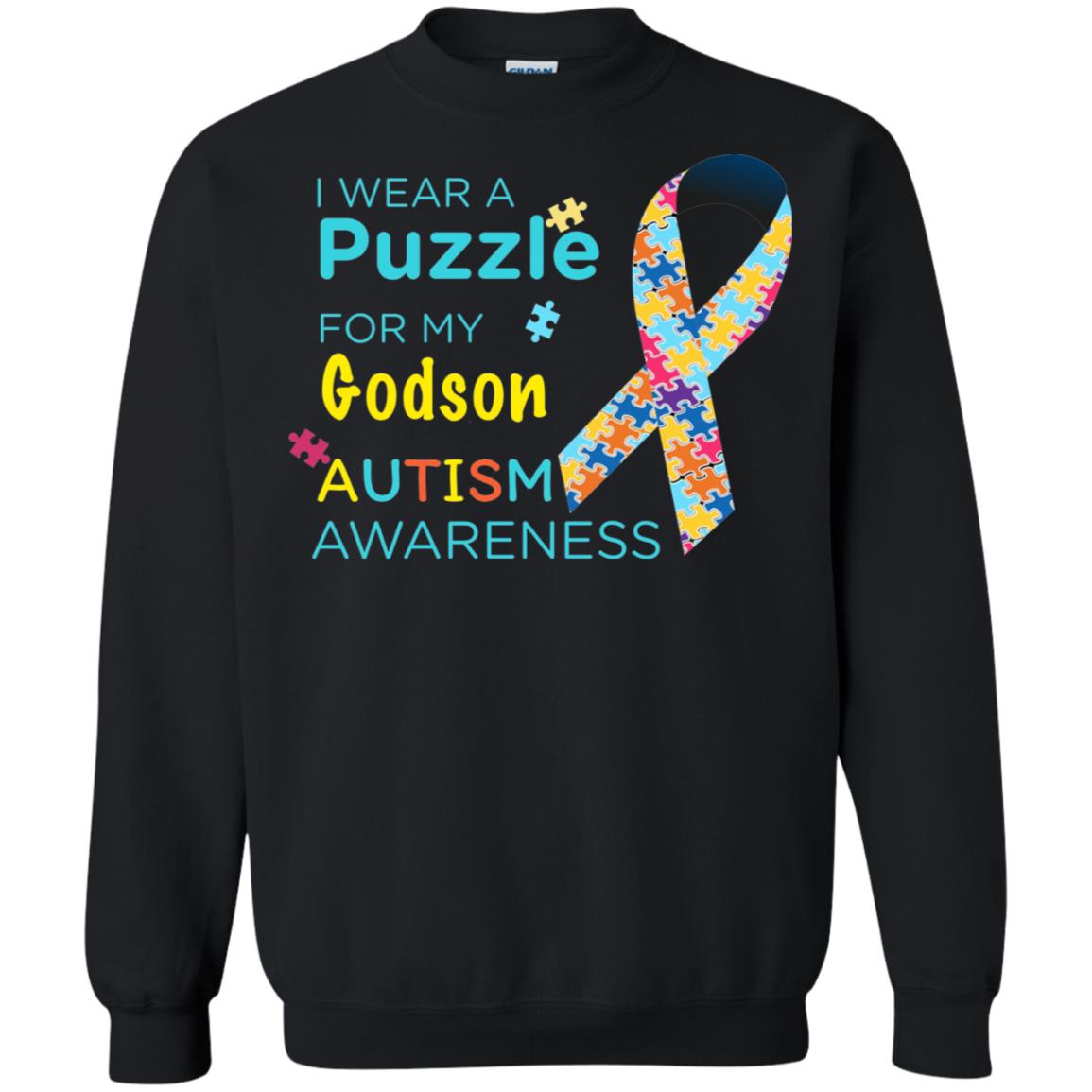 I Wear Puzzle For My Godson Autism Awareness Shirt Black