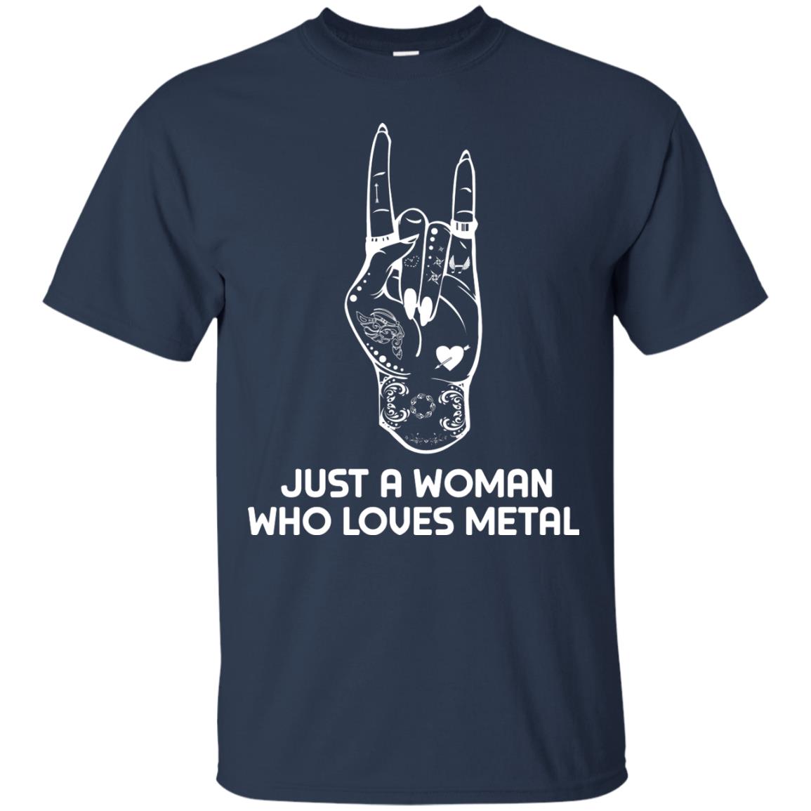 Just A Woman Who Loves Metal Rock Music Lover Shirt Navy
