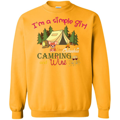 I’m A Simple Girl I Love Chihuahua Camping And Wine Shirt Gold