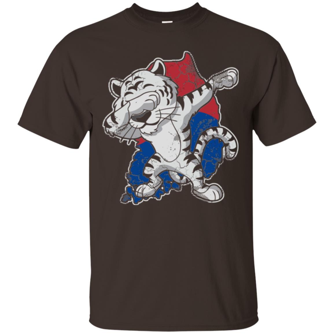 Dabbing White Tiger South Korea Flag T-shirt Dark Chocolate