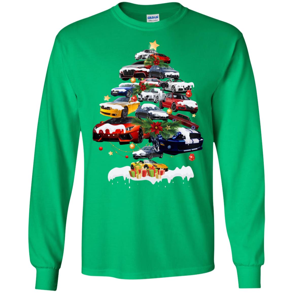 Cars Christmas Tree X-mas Gift Shirt For Mens Or Womens Irish Green