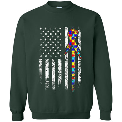 American Flag Distressed Autism Awareness T-shirt Forest Green