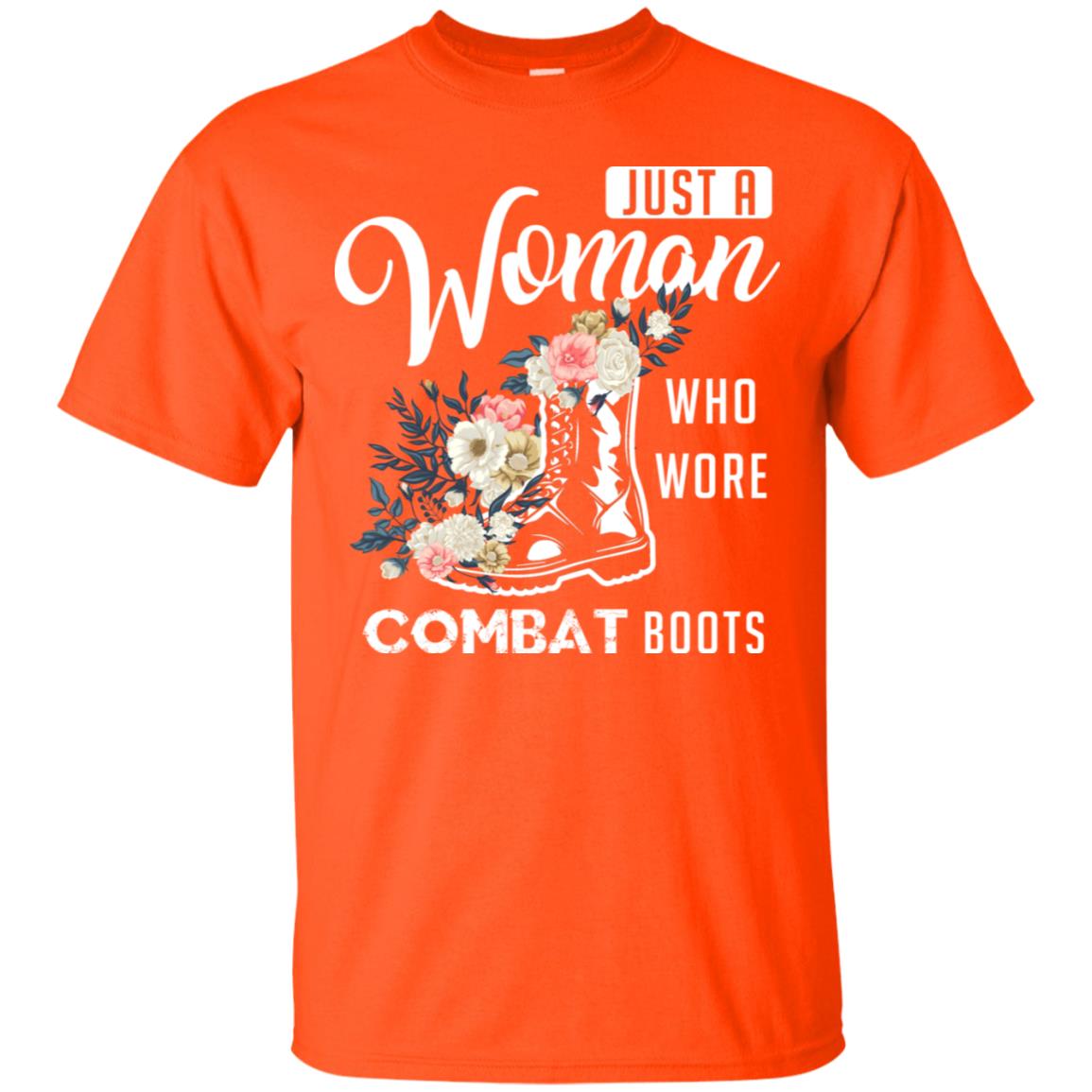 Just A Woman Who More Combat Boots Female Veteran T-shirt Orange