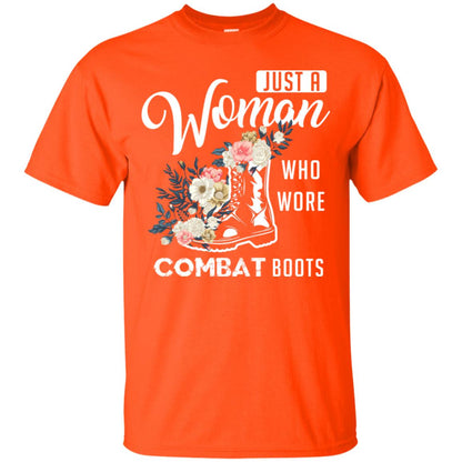 Just A Woman Who More Combat Boots Female Veteran T-shirt Orange