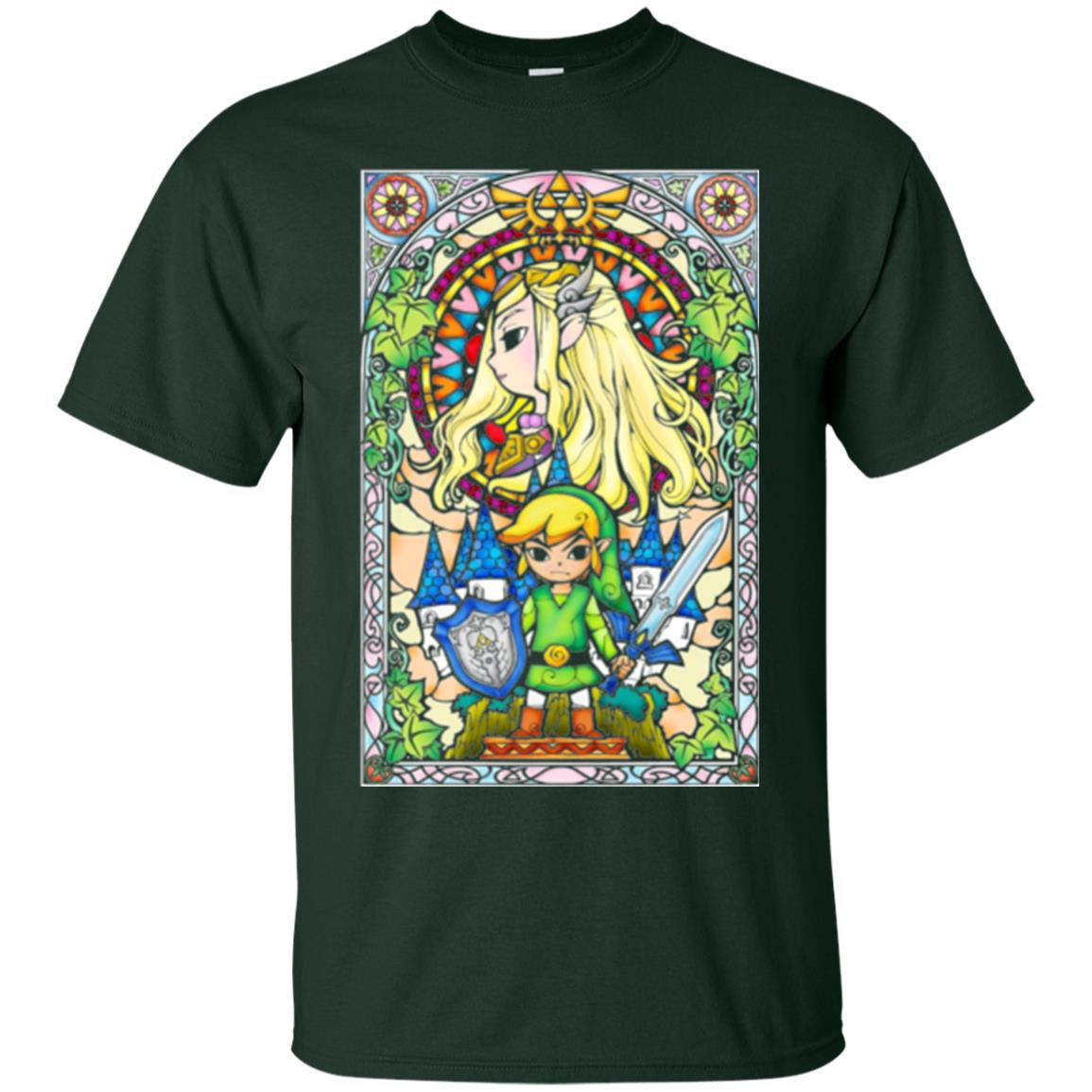 Nintendo Zelda Link T-shirt The Princess Stained Glass Forest Green