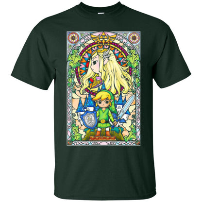 Nintendo Zelda Link T-shirt The Princess Stained Glass Forest Green