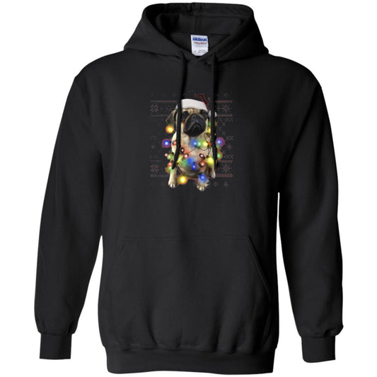 Dog Lover T-shirt Ugly Sweater Photoreal Christmas Lights Pug Graphic Black