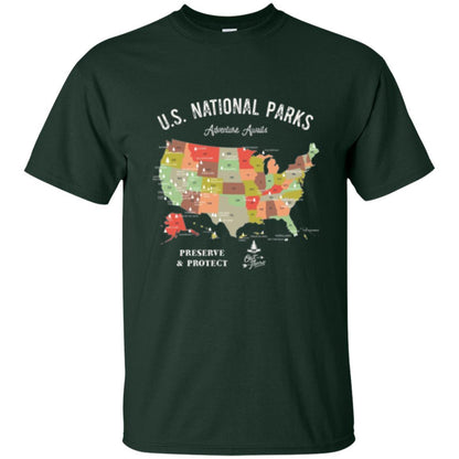 Hiking Camping T-shirt National Park Map Vintage T-shirt Forest Green
