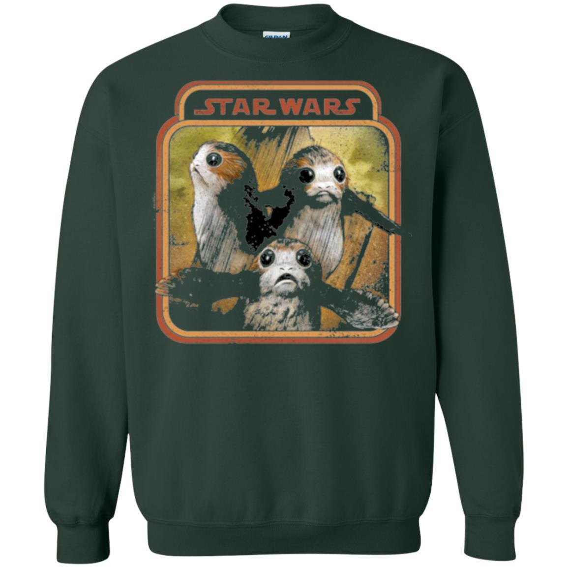 Film T-shirt Star Wars Last Jedi Porg Triplets Retro Box Graphic Forest Green
